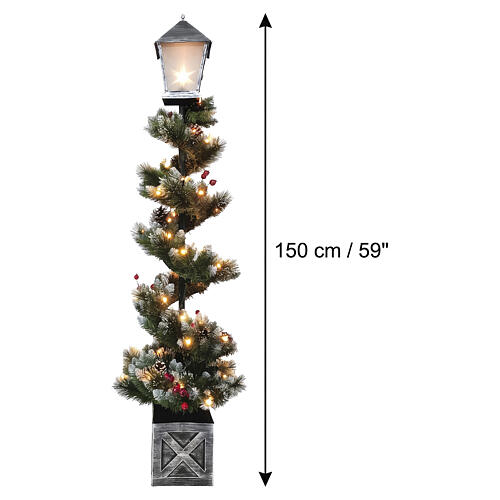 Addobbo natalizio lampione con pinetto 60 led e vaso quadrato 150 cm PVC PP 3