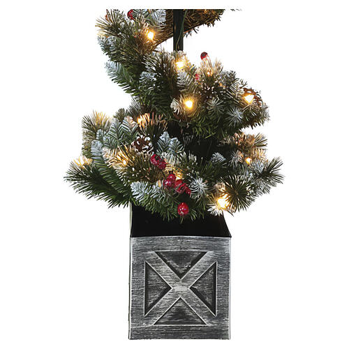 Twisted Christmas tree with lamp topper 150 cm with 60 LED Lights and Square Vase, PVC/PP 5