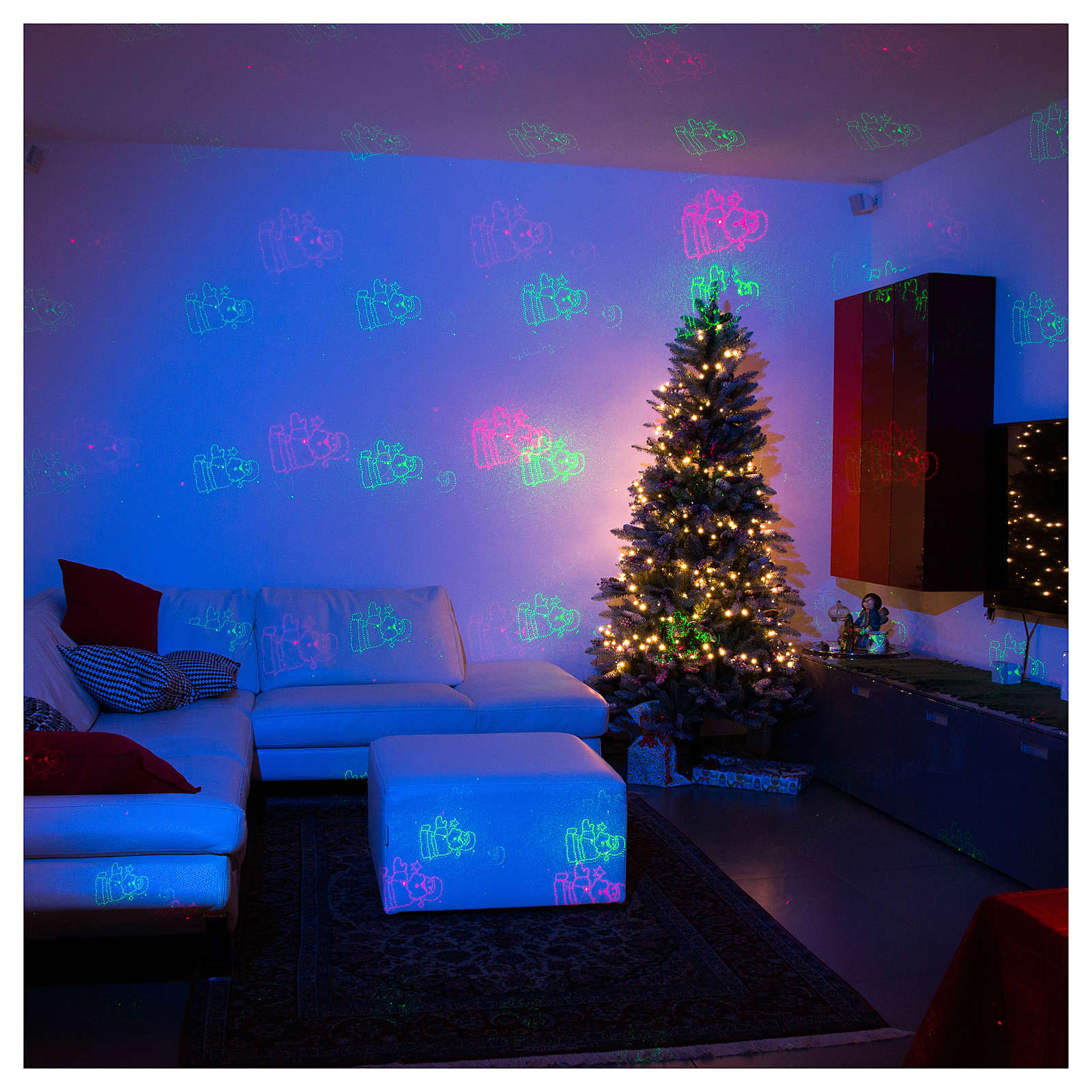 LaserProjektor mit Weihnachtsmotiven 6 weihnachtliche Motive rot und