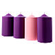 Opaque Advent Candles 8x2 inc. 3 purple 1 rose s2