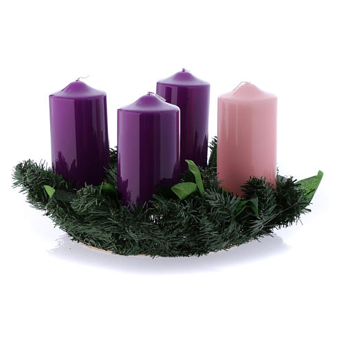 Liturgical Advent kit: wreath and shiny candles 8x15 cm 1