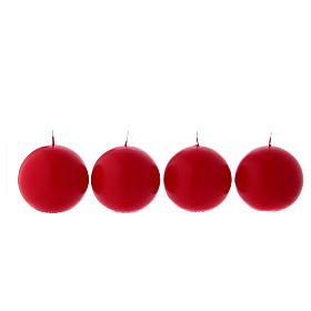 Velas esferas rojas 4 piezas para el Adviento diámetro 10 cm