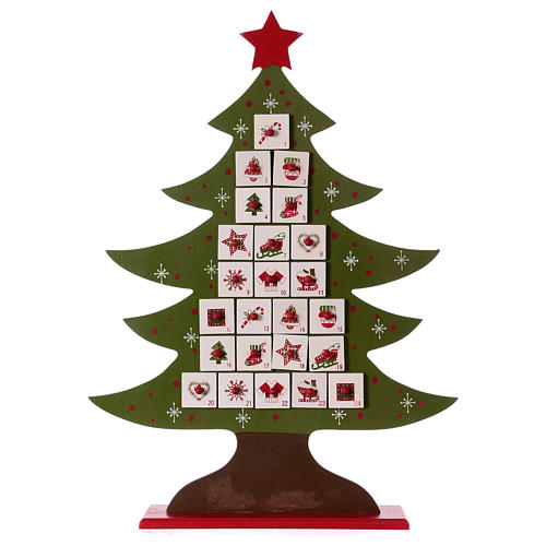 Adventskalender aus Holz in Form eines Weihnachtsbaums 1
