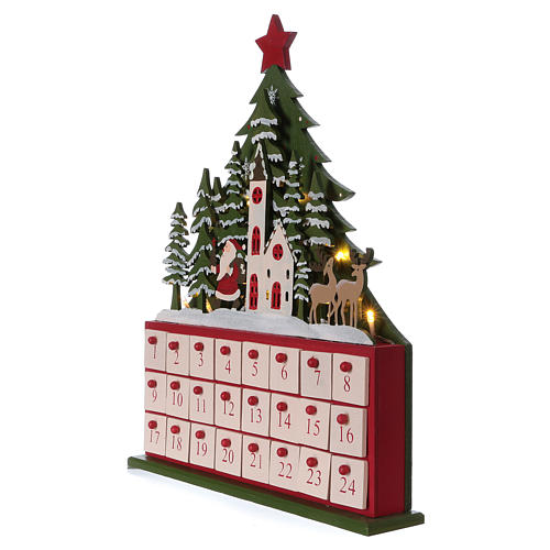 Advent calendar in wood 40 cm with church and LED lights 3