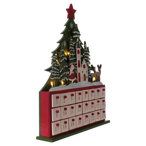 Wooden Advent Calendar LED with small boxes and church 40 cm 4