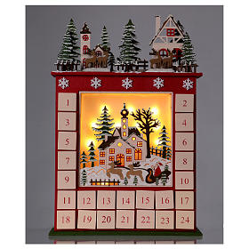 Advent: Adventskalender Holz 45cm Winterszene mit Led