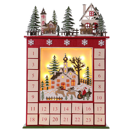 Advent calendar in wood 45 cm with landscape and LED lights 1