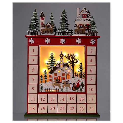 45 cm Advent Calendar in Wood with Christmas Scene LED lights 2