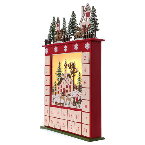 45 cm Advent Calendar in Wood with Christmas Scene LED lights 3