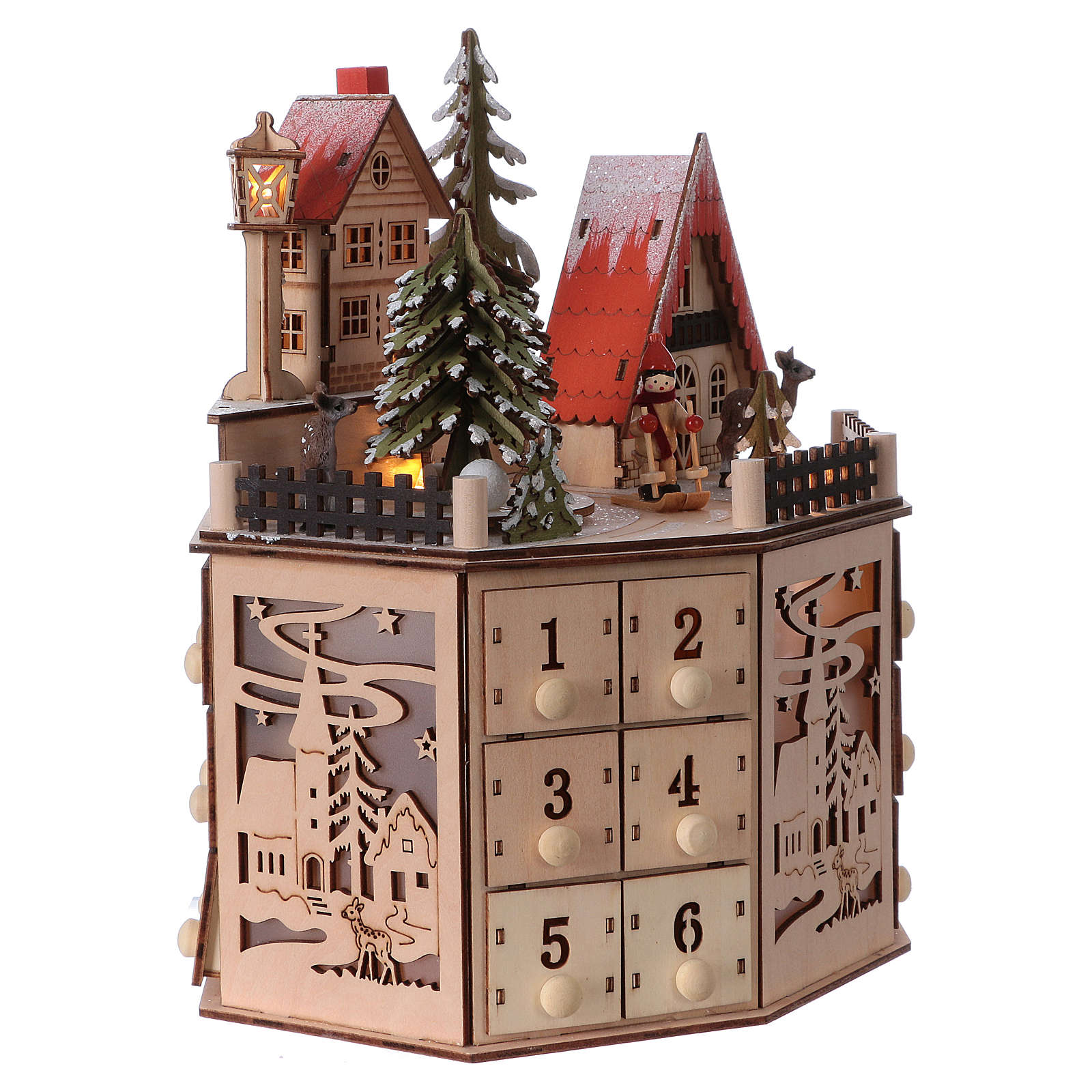 Calendario dell’Avvento 29,5 cm legno luci vendita online su HOLYART