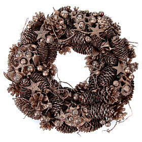 Pine Cone Advent Wreath gold and wood 34 cm diam.
