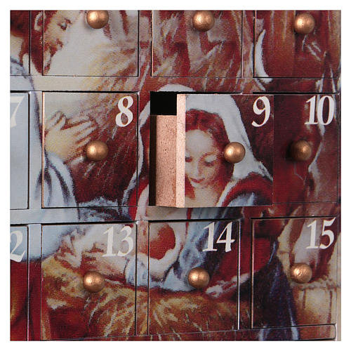 Kalendarz Adwentowy Narodziny Jezusa 23x23x6 cm drewno 2