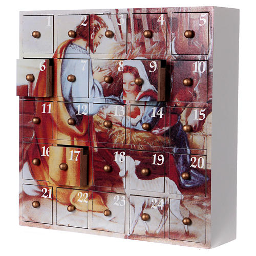 Kalendarz Adwentowy Narodziny Jezusa 23x23x6 cm drewno 3
