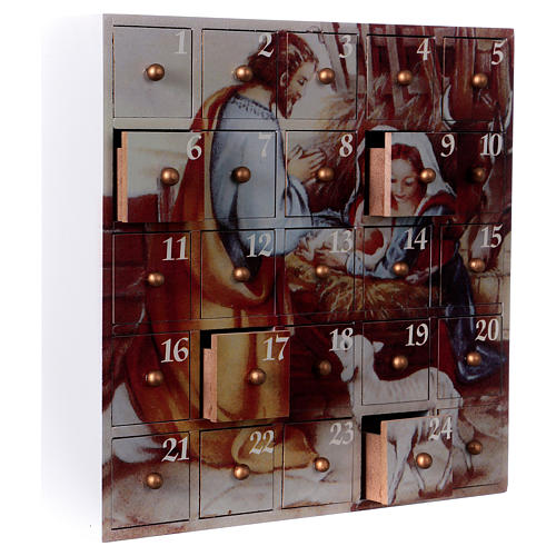 Kalendarz Adwentowy Narodziny Jezusa 23x23x6 cm drewno 4
