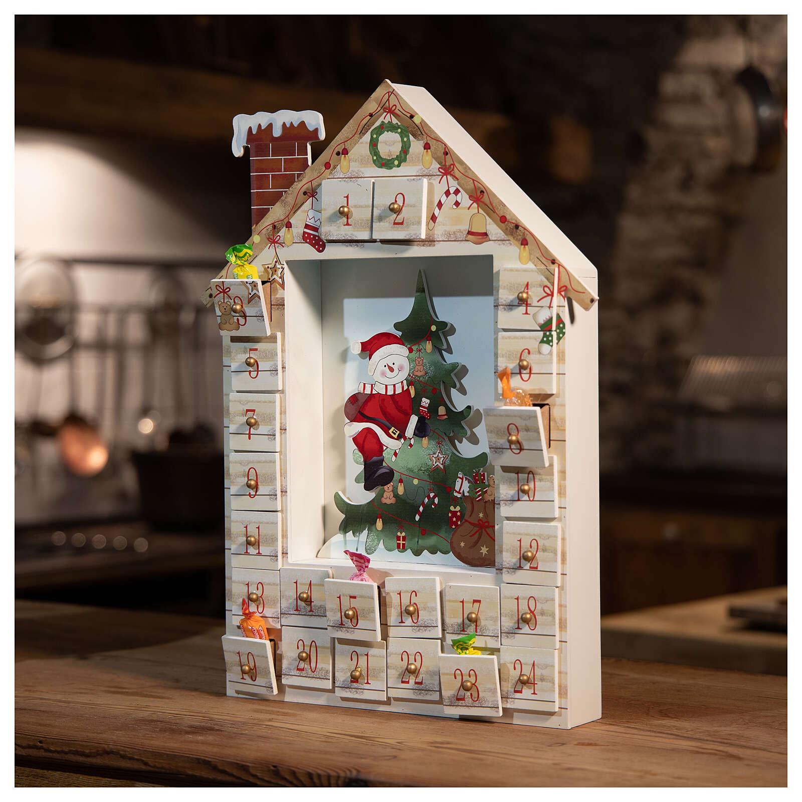 Adventskalender aus Holz, Modell Winterlandschaft, 48 cm Online