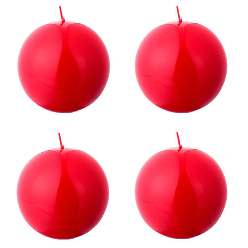 Bougies Avent 10 cm 4 sphères brillantes rouges 1