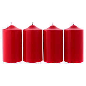 Adventskerzen-Set, 4-teilig, Stumpenkerzen, rot, glänzend, 8x15 cm