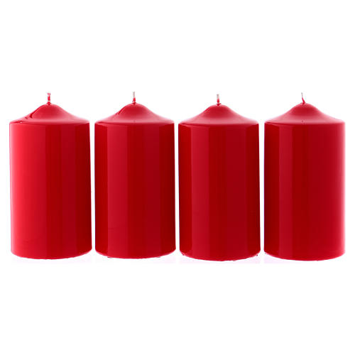 Adventskerzen-Set, 4-teilig, Stumpenkerzen, rot, glänzend, 8x15 cm 1