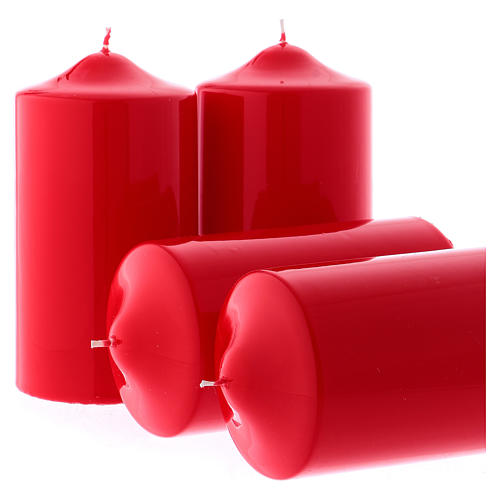 Adventskerzen-Set, 4-teilig, Stumpenkerzen, rot, glänzend, 8x15 cm 2