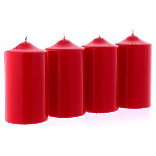 Adventskerzen-Set, 4-teilig, Stumpenkerzen, rot, glänzend, 8x15 cm 3