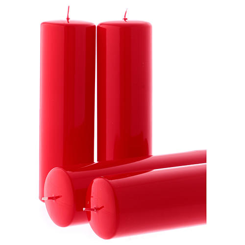 Adventskerzen-Set, 4-teilig, Altarkerzen, rot, glänzend, 6x20 cm 2