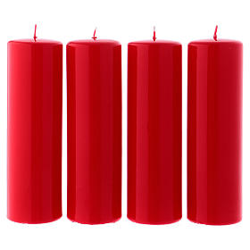 Conjunto 4 velas brilhantes vermelhas para Advento 20x6 cm