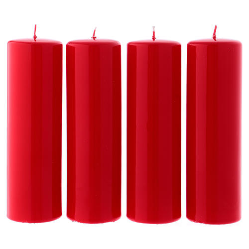 Conjunto 4 velas brilhantes vermelhas para Advento 20x6 cm 1