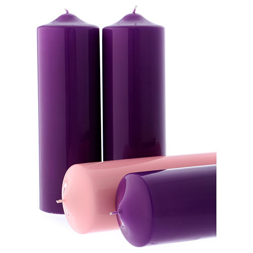 Adventskerzen-Set, 4-teilig, Altarkerzen, violett/rosa, glänzend, 8x24 cm 2