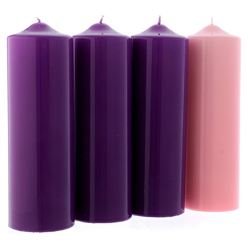 Adventskerzen-Set, 4-teilig, Altarkerzen, violett/rosa, glänzend, 8x24 cm 3