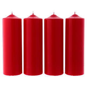 Adventskerzen-Set, 4-teilig, Altarkerzen, rot, glänzend, 8x24 cm