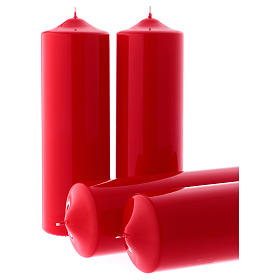 Adventskerzen-Set, 4-teilig, Altarkerzen, rot, glänzend, 8x24 cm
