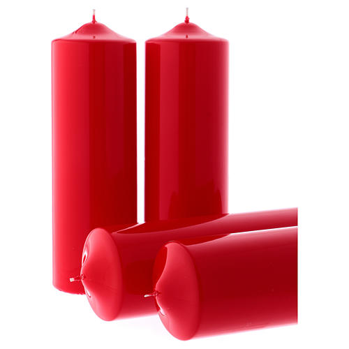 Adventskerzen-Set, 4-teilig, Altarkerzen, rot, glänzend, 8x24 cm 2