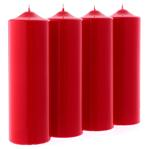 Adventskerzen-Set, 4-teilig, Altarkerzen, rot, glänzend, 8x24 cm 3