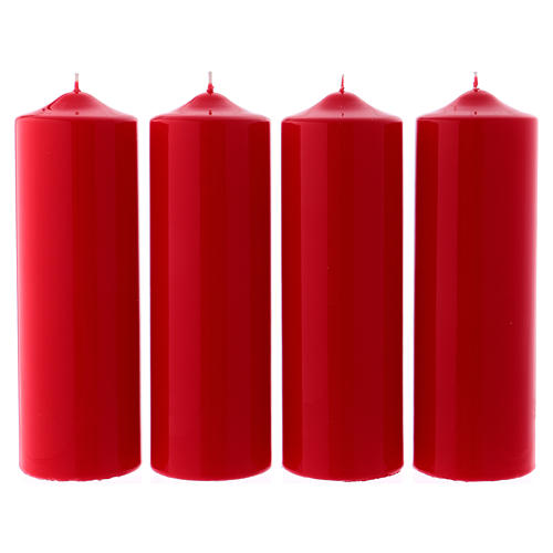Conjunto 4 velas brilhantes vermelhas Advento 8x24 cm 1