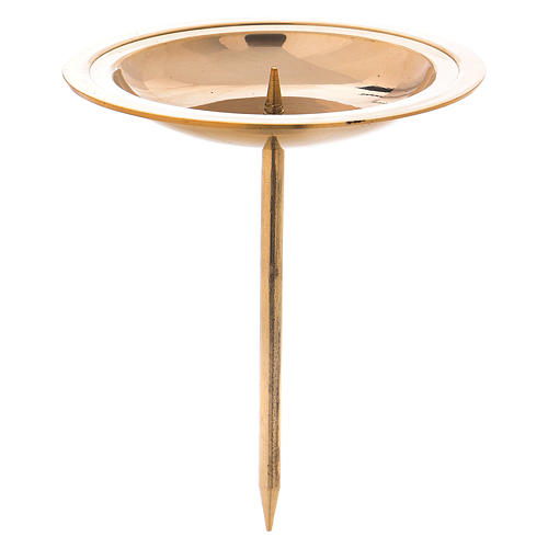 Candle holder in golden polished brass with spike for Advent wreath 1