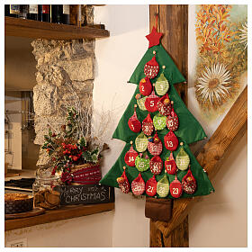 Calendario árbol de Navidad para Adviento de tela h. 90 cm