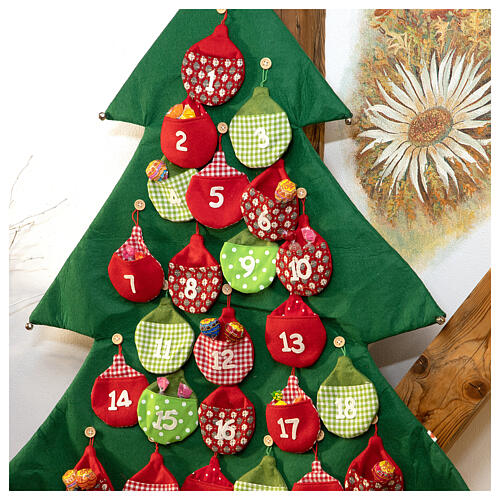 Calendario árbol de Navidad para Adviento de tela h. 90 cm 2