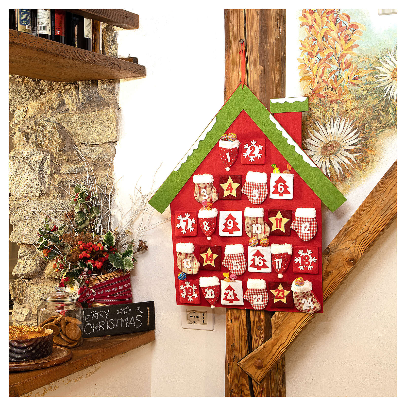 Advent Calendar in cloth in the shape of a cottage, 70 cm online