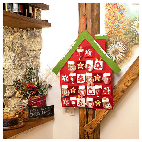 Advent Calendar in cloth in the shape of a cottage, 70 cm 1