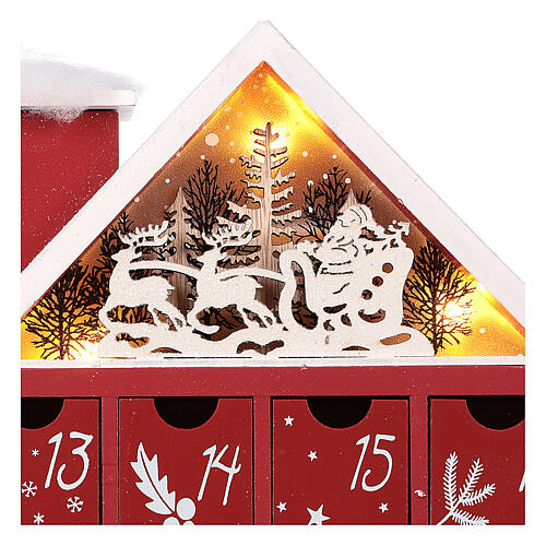 Adventskalender aus Holz in Hausform mit Lichtern, 30x40x5 cm 7