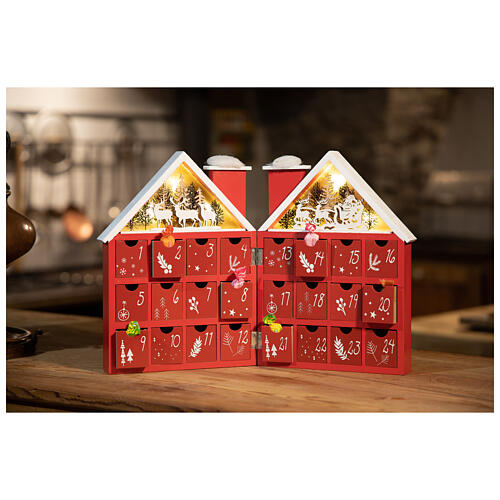 Advent Calendar in wood with boxes with lights 30x40x5 cm 1