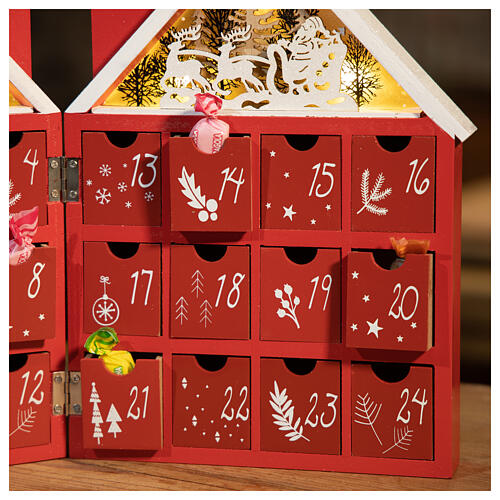 Advent Calendar in wood with boxes with lights 30x40x5 cm 4