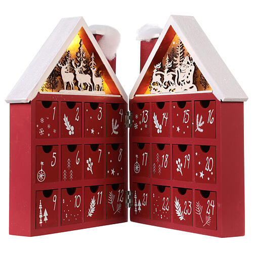 Advent Calendar in wood with boxes with lights 30x40x5 cm 5