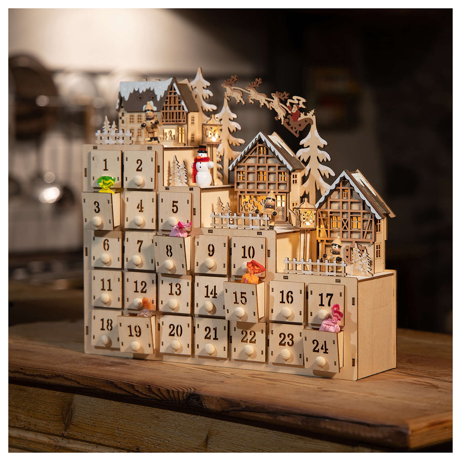 Wooden Advent Calendar 30x40x10 Cm Lights Christmas Online Sales On HOLYART co uk