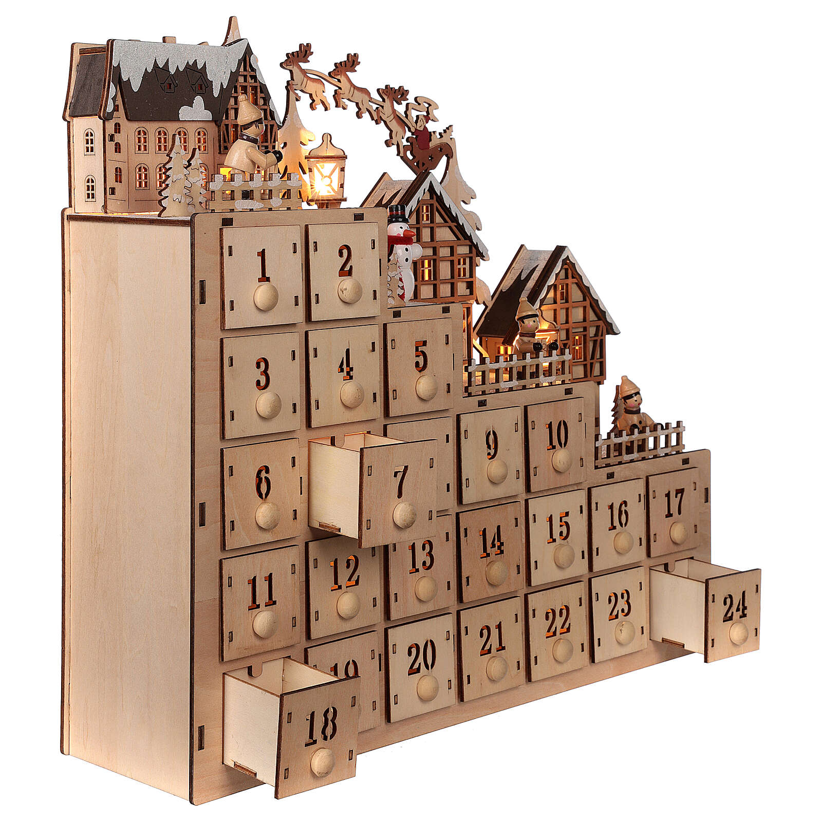 Wooden Advent calendar 30x40x10 cm lights Christmas | online sales on ...