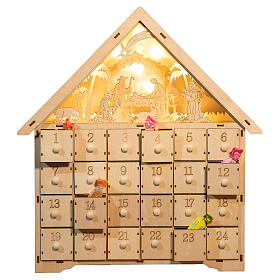 Calendrier 40x30x10 cm scène Nativité avec lumières