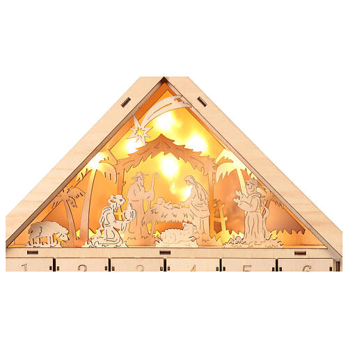 Calendrier 40x30x10 cm scène Nativité avec lumières 6