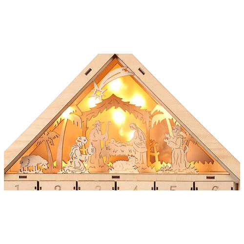 Calendário do Advento madeira cena Natividade iluminada 40x30x10 cm 7
