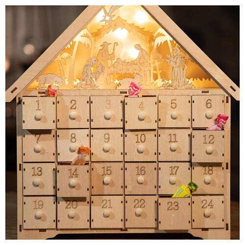 House Advent calendar 40x30x10 cm Nativity scene with lights 2