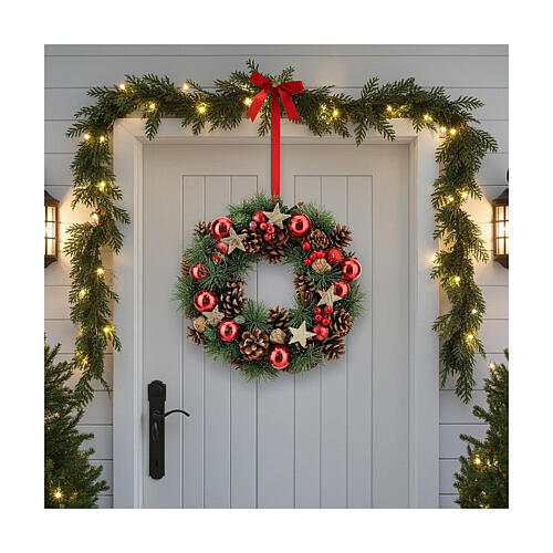 Adventskranz mit Tannenzapfen und Zweigen 30 cm 2